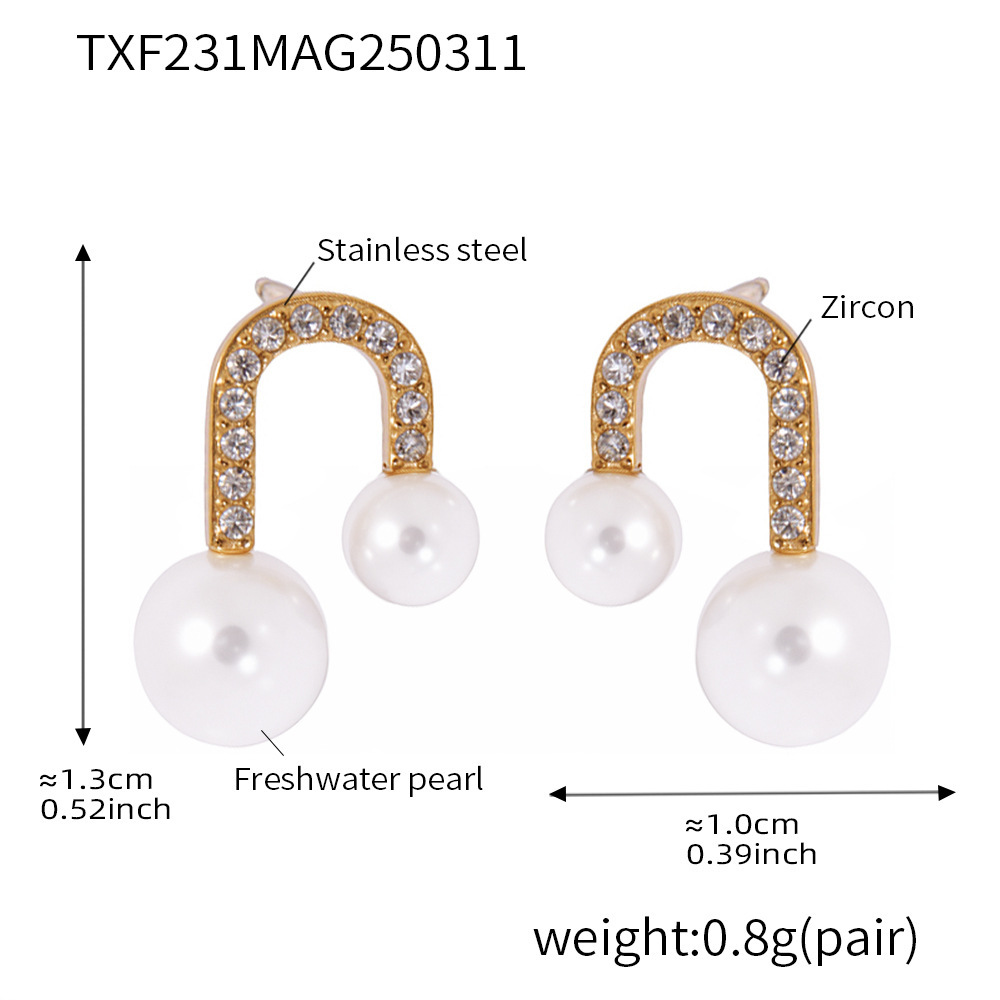 3:Txf231-gold zircon shell bead earrings