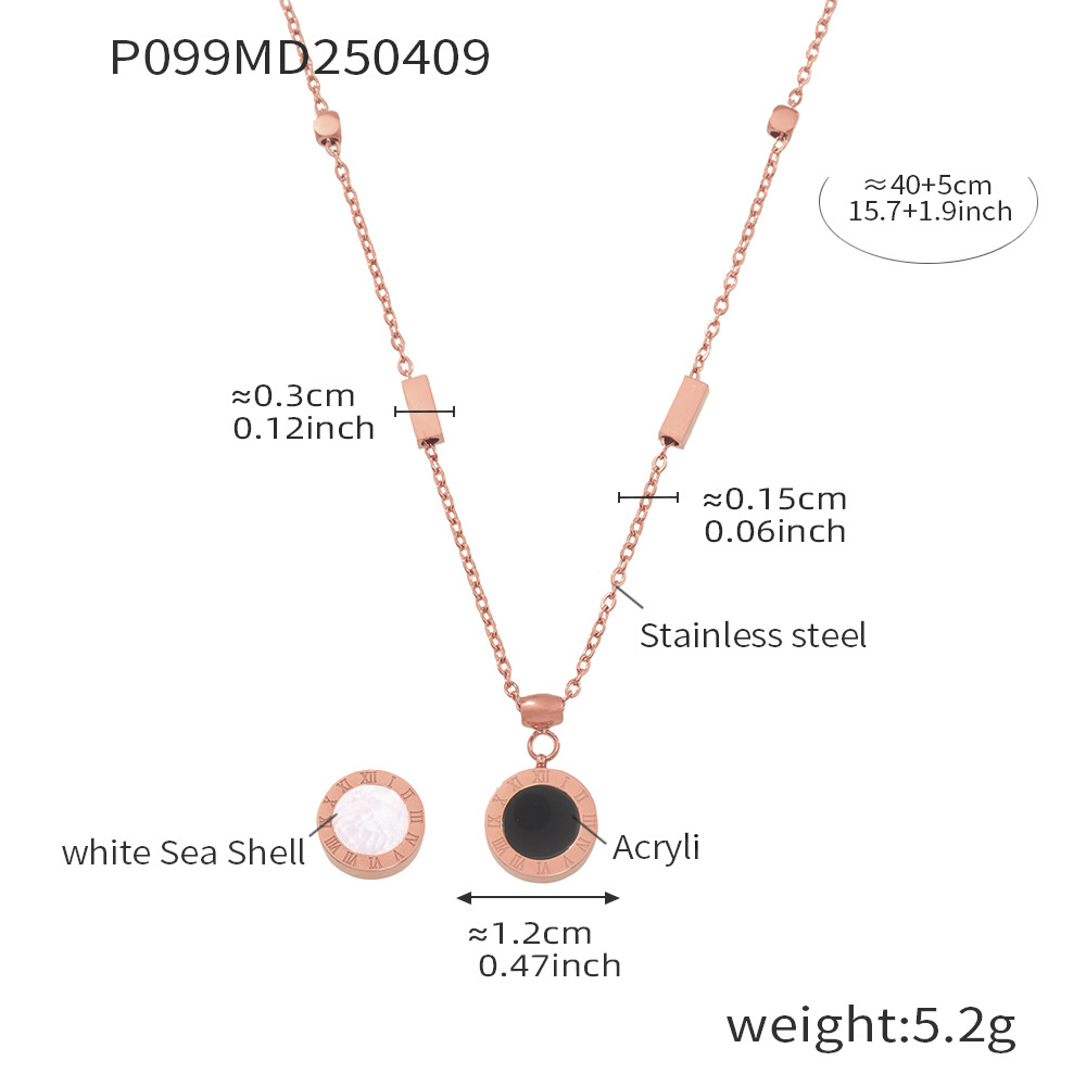 3:P099-rose gold black and white double-sided roman numeral necklace 40 5cm