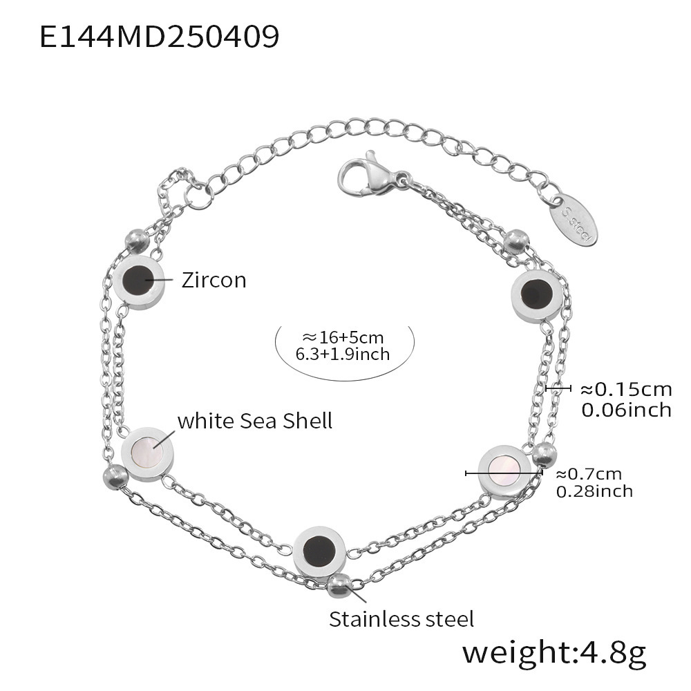 9:E144-roman numeral double layer steel color bracelet 16 5cm
