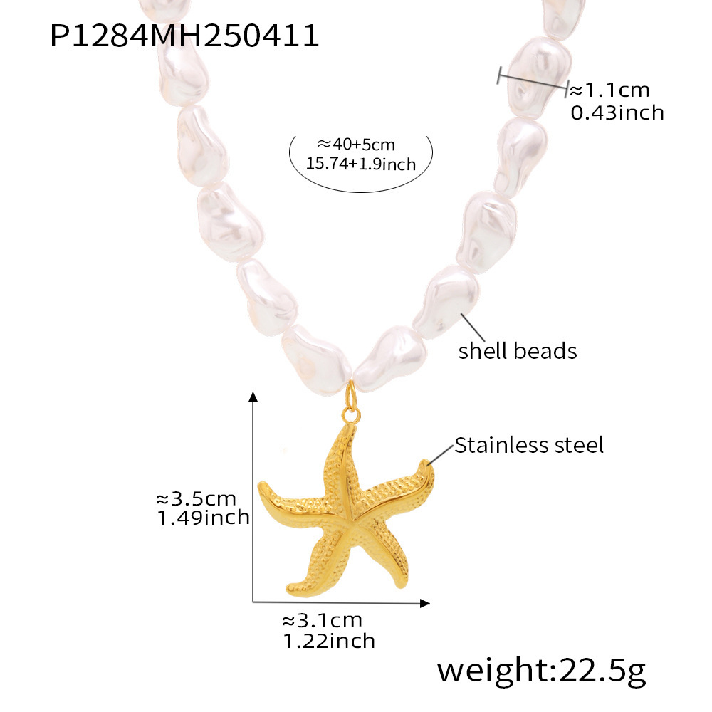 P1284-starfish shell bead necklace 40-5cm