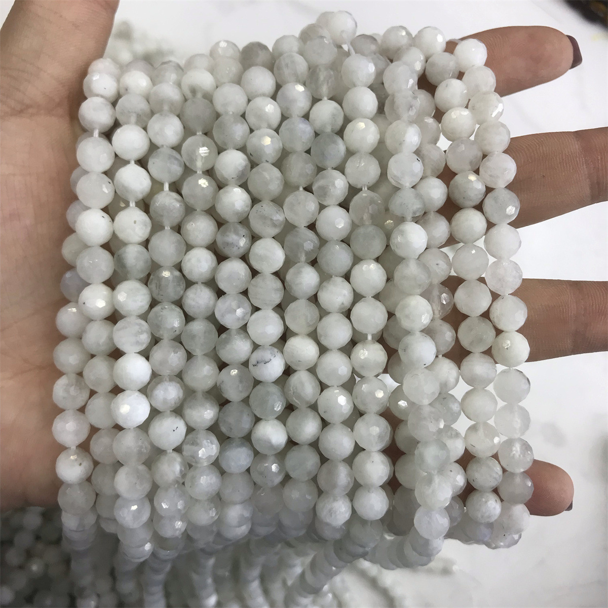02-6mm white moonlight 5-6mm faceted round beads,