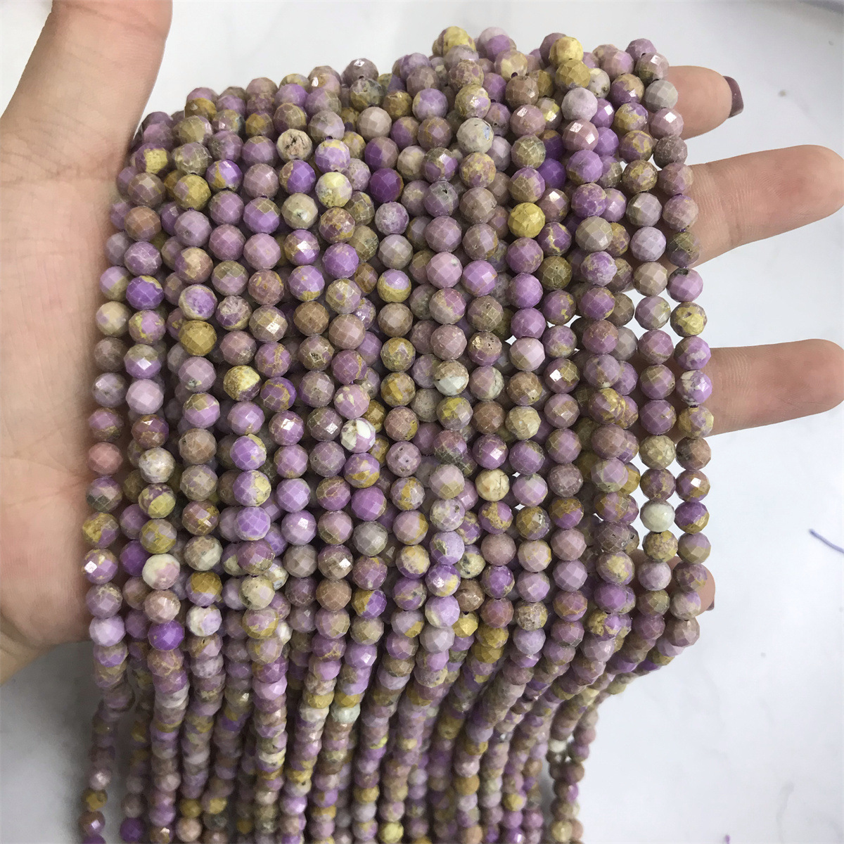 11-6mm purple mica 5-6mm faceted round beads, one