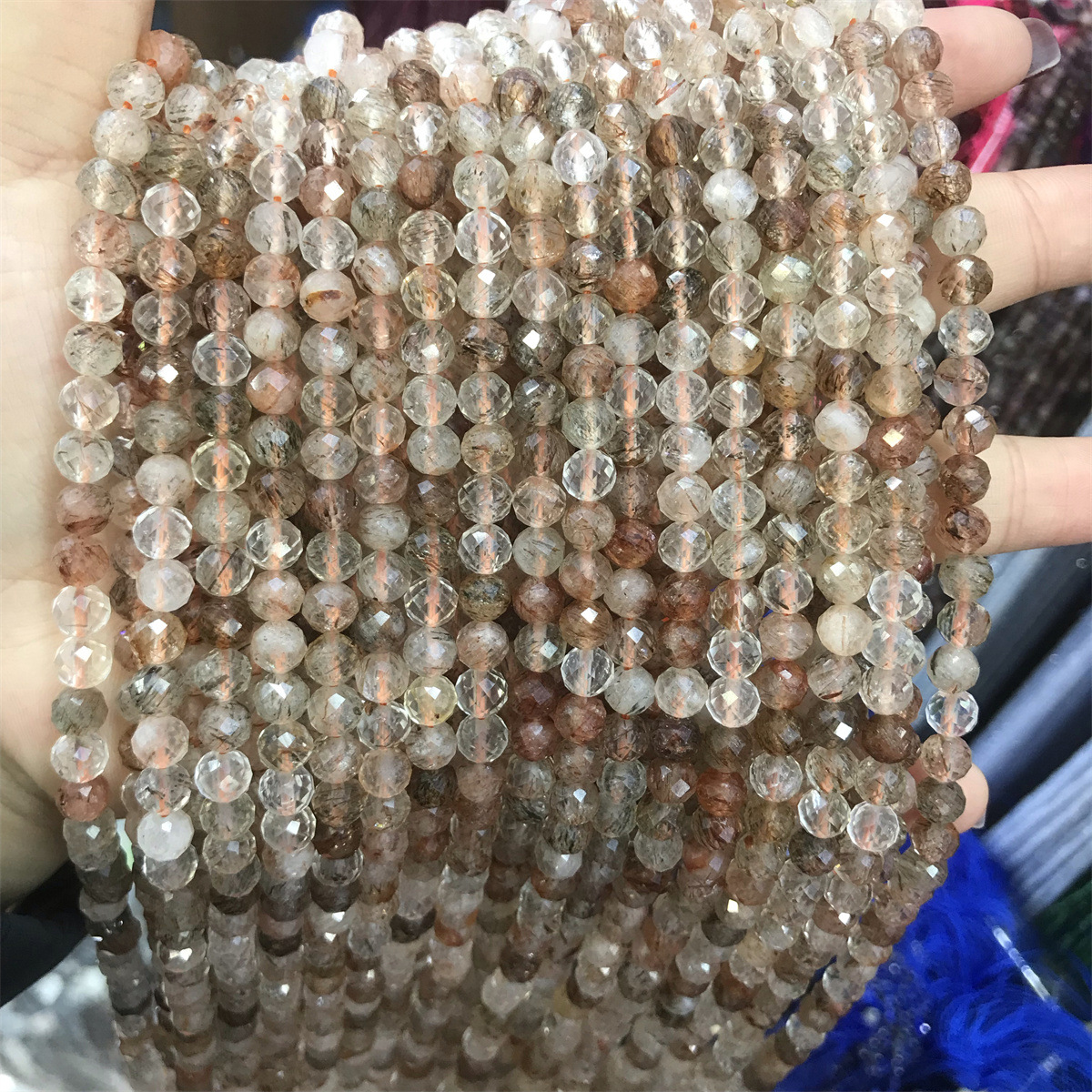 24-6mm copper hair crystal 5-6mm faceted round bea