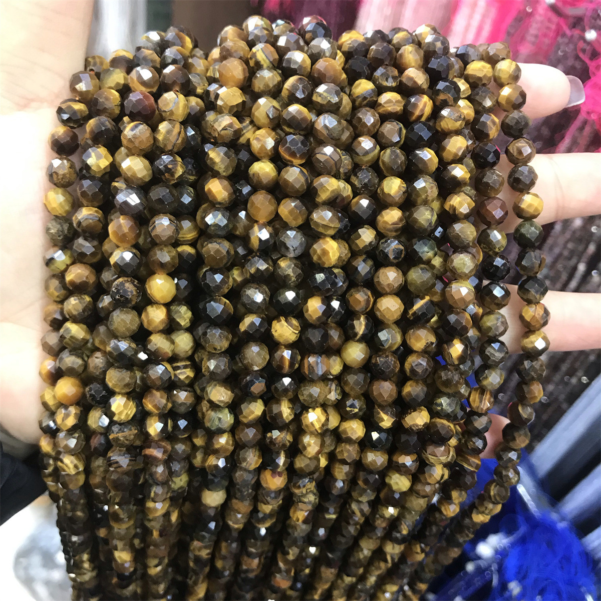26-6mm tiger eye stone 5-6mm faceted round beads,