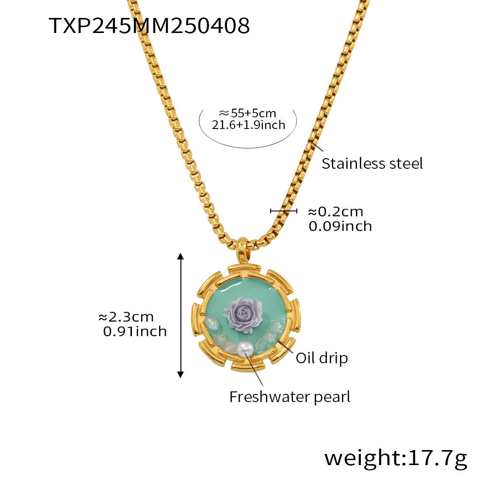 Txp245-purple rose enamel necklace 55 5cm