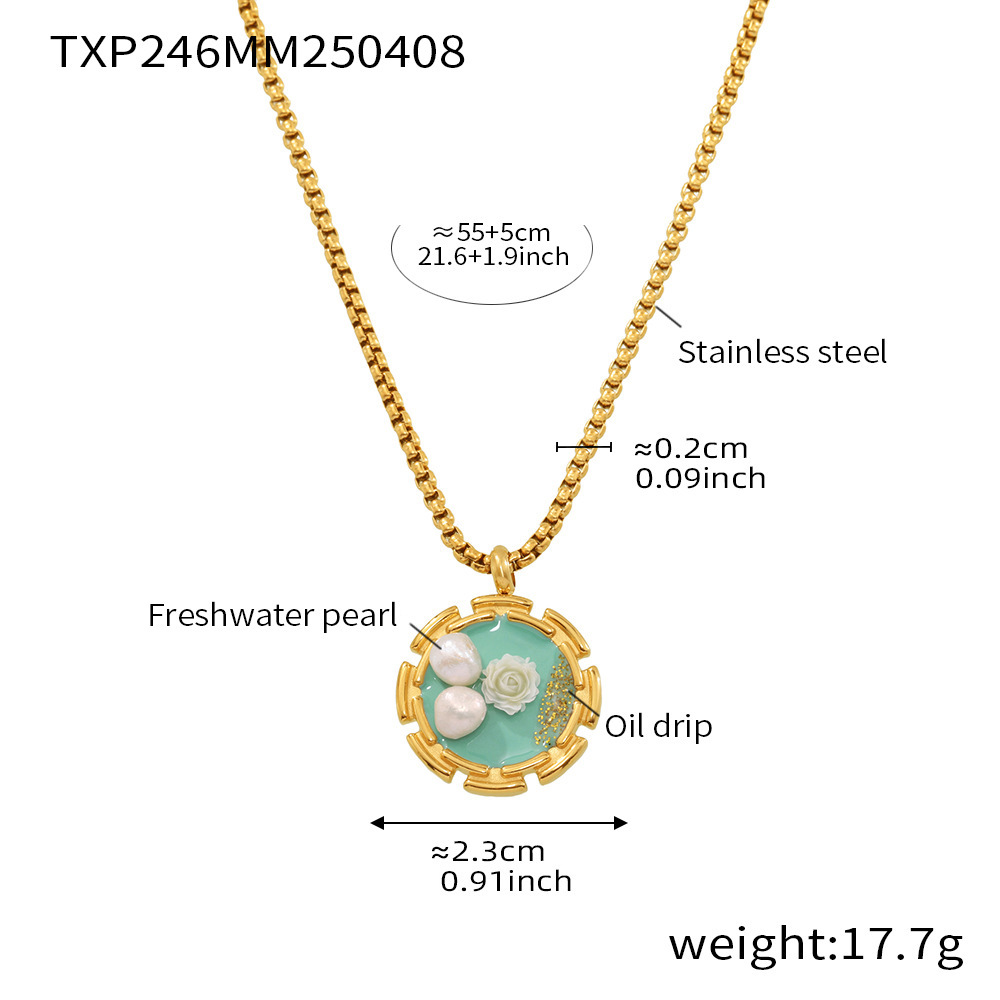 Txp246-matcha rose enamel necklace 55 5cm