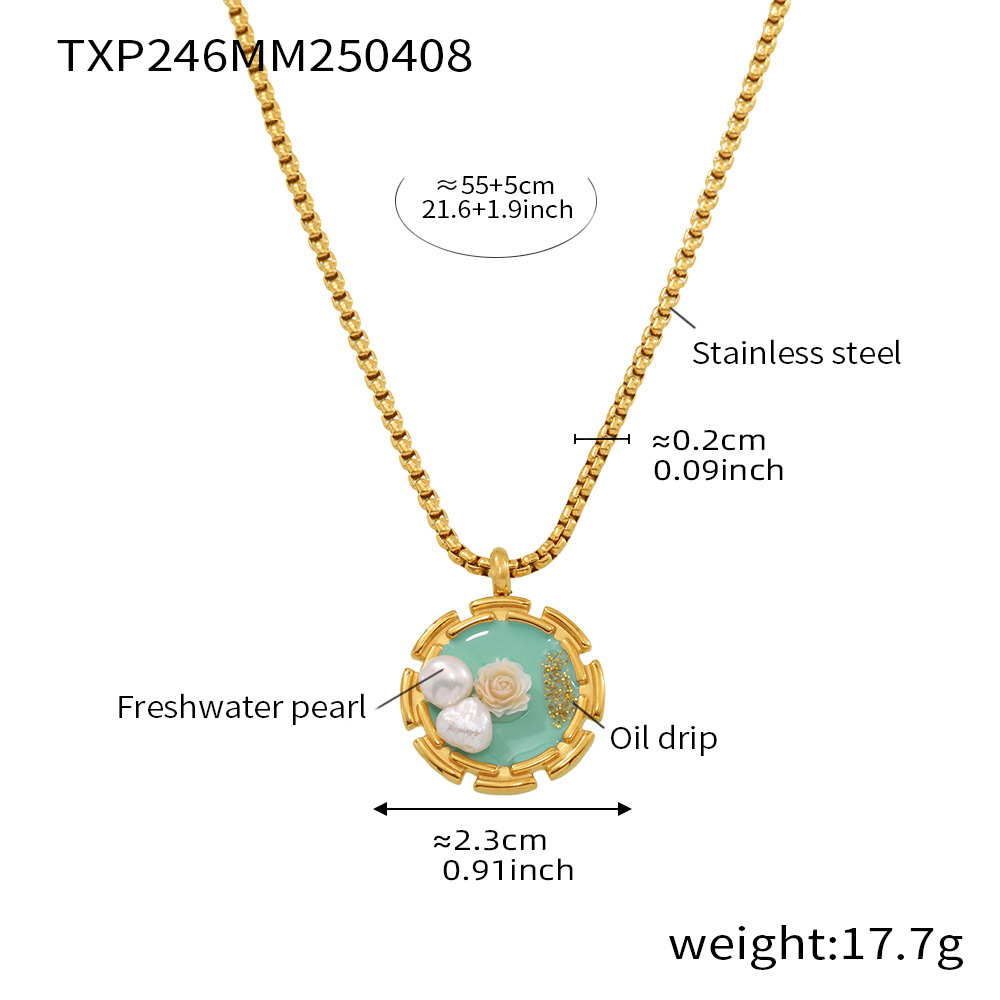 Txp246-light pink rose enamel necklace 55 5cm