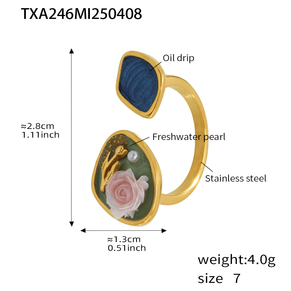 Txa246-rose enamel gold ring-no. 7