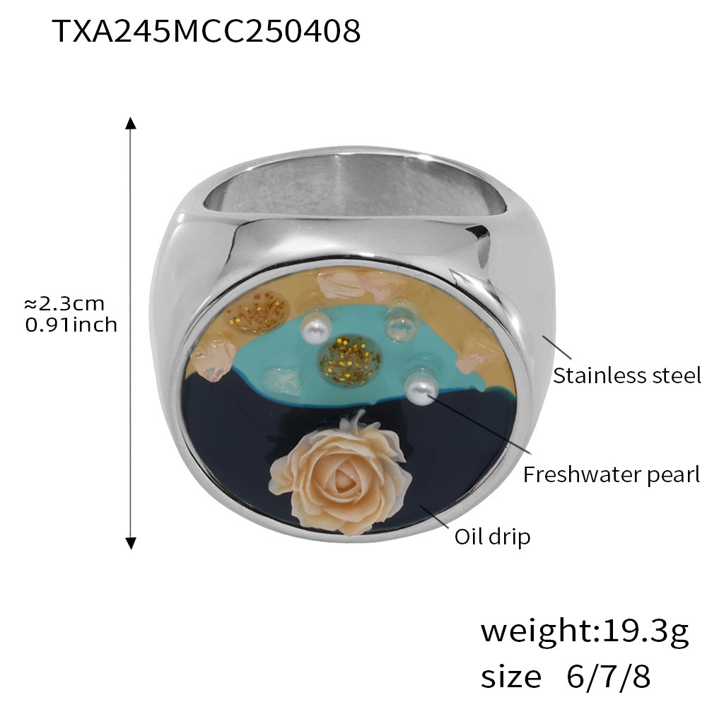 Txa245-rose enamel steel color ring-no. 6