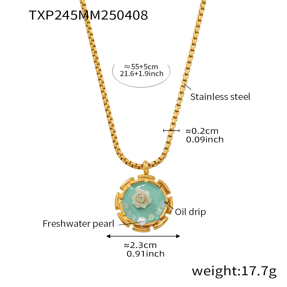 1:Txp245-matcha rose enamel necklace 55 5cm