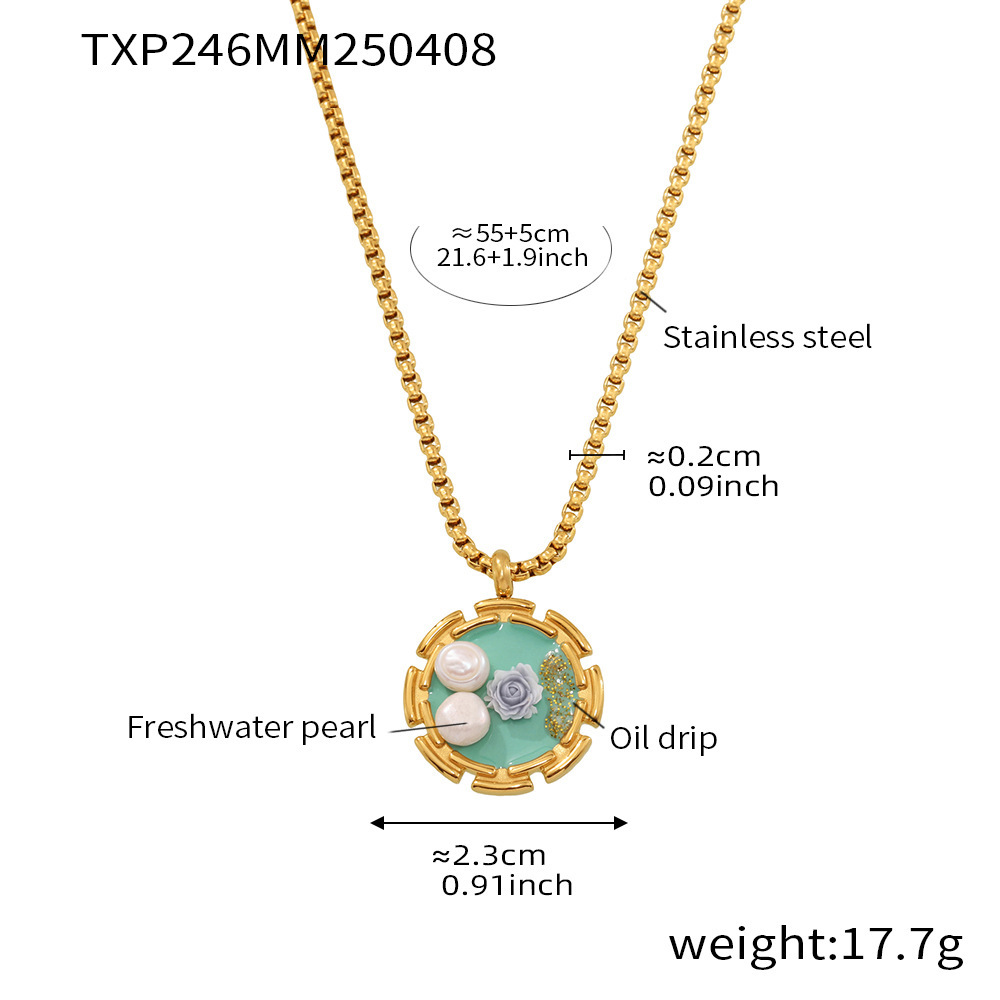 7:Txp246-blue rose enamel necklace 55 5cm