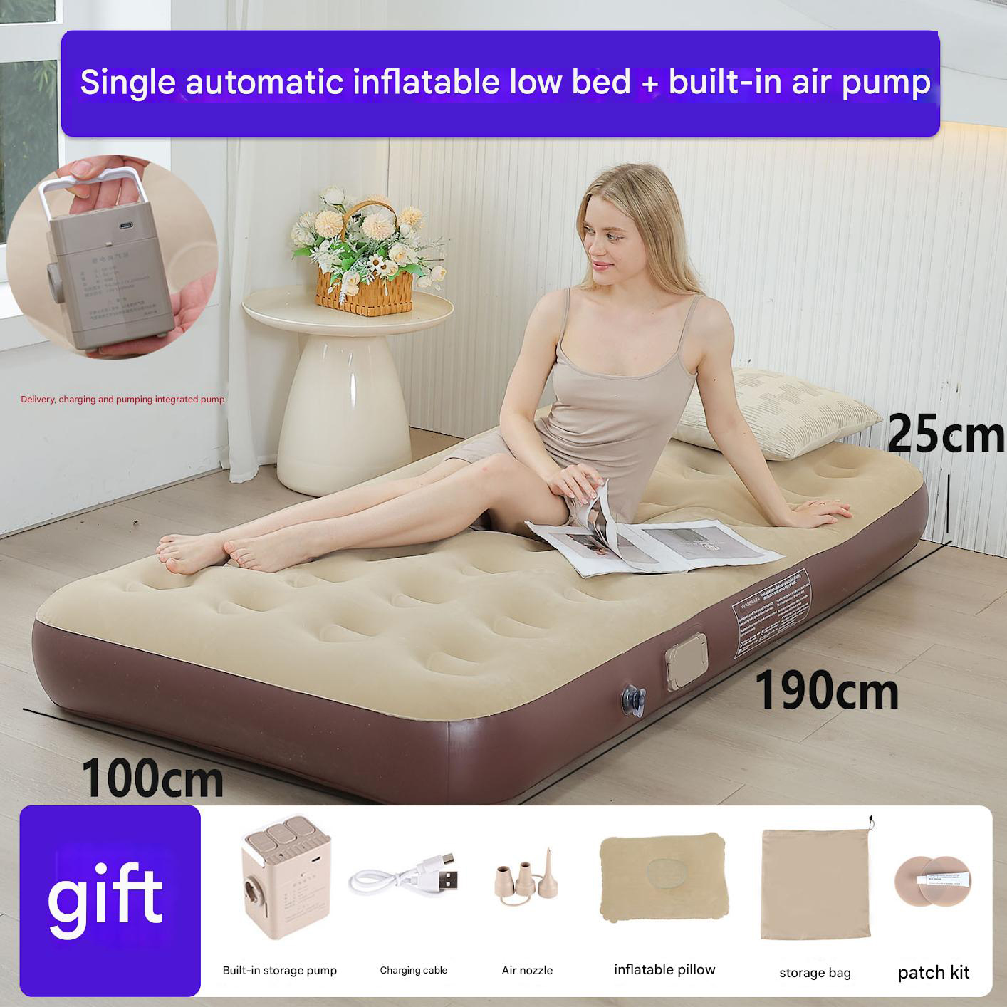 Single built-in pump (low bed) brown