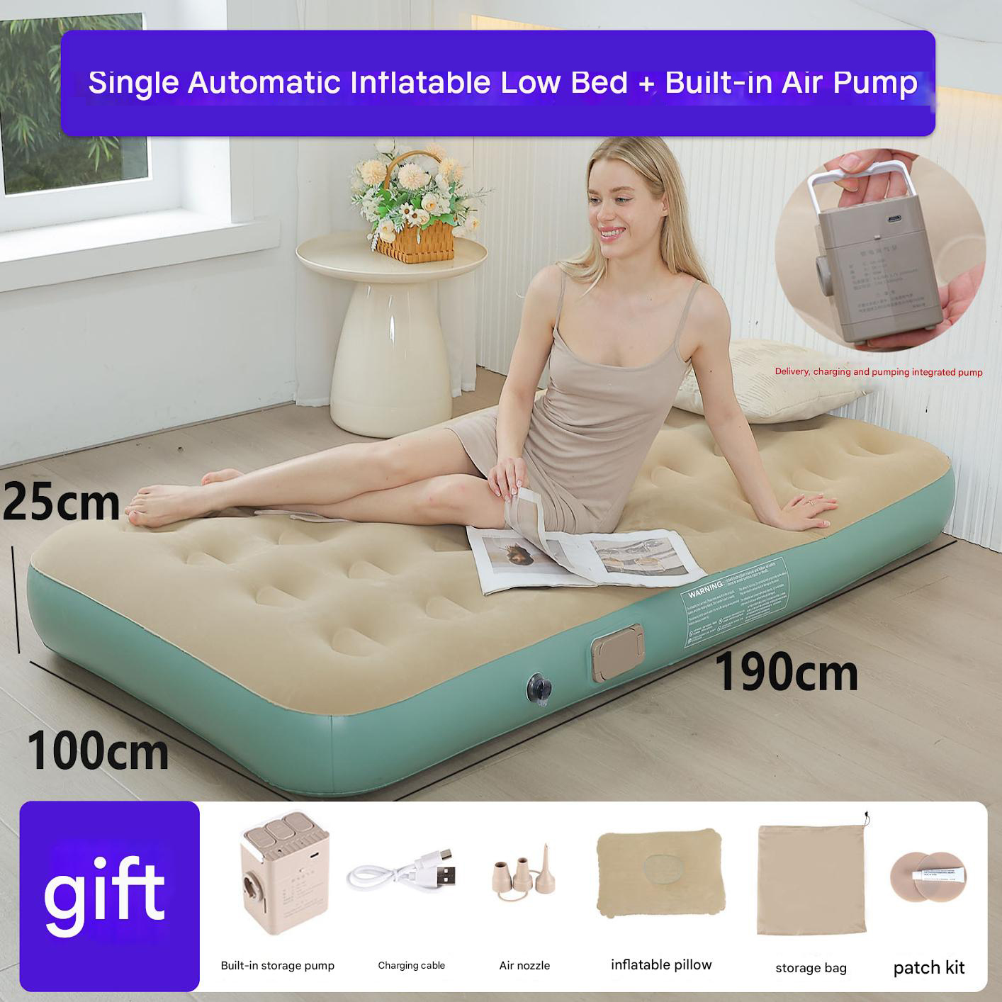 Single built-in pump (low bed) green