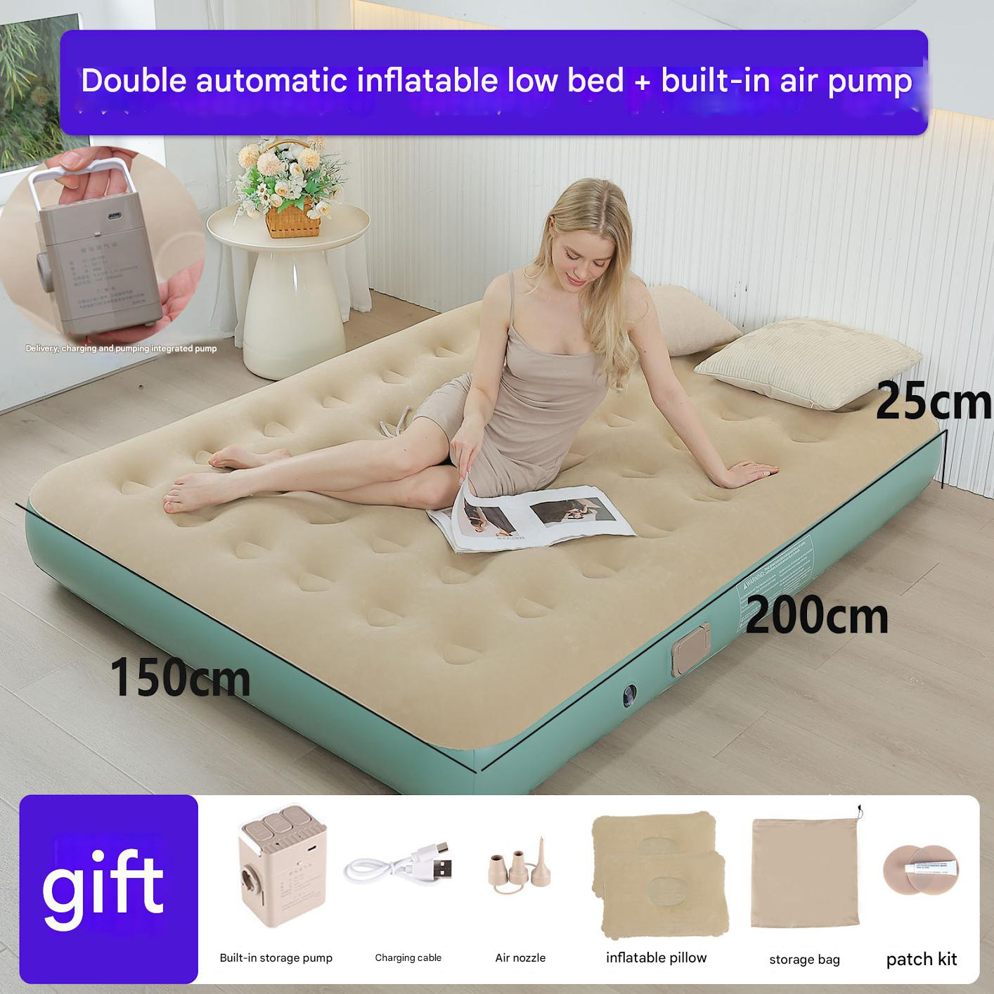 Double built-in pump (low bed) green