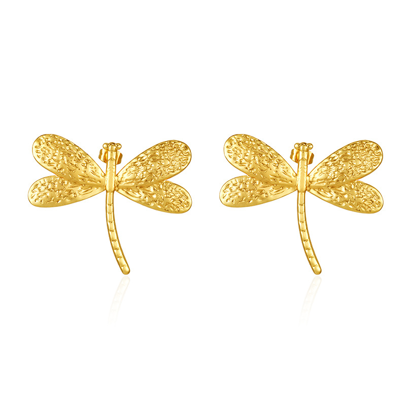 The dragonfly stud earrings are golden