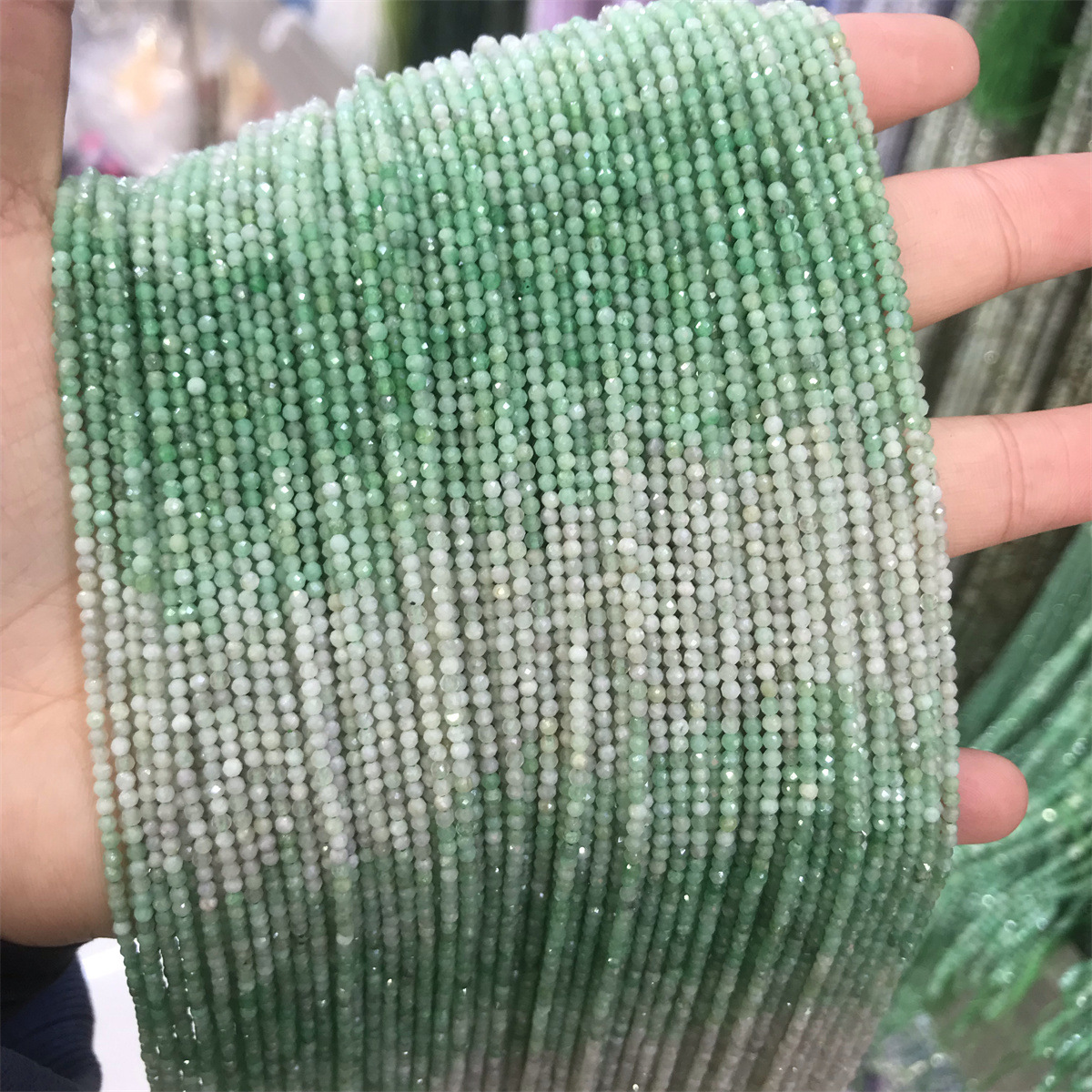 2mm faceted round beads gradient emerald
