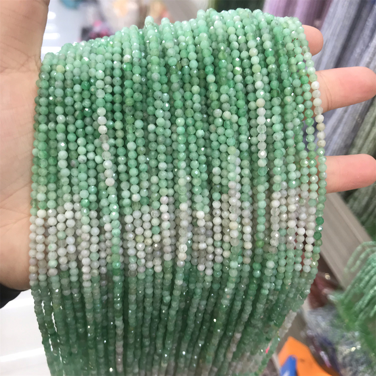 5:3mm faceted round beads gradient emerald