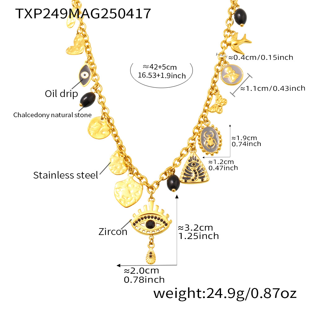 Golden - Black zircon necklace