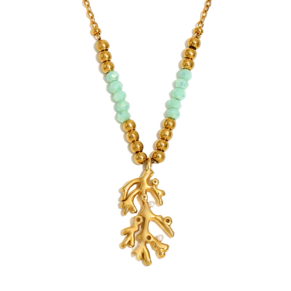 2:Tree fork bead natural stone necklace-gold