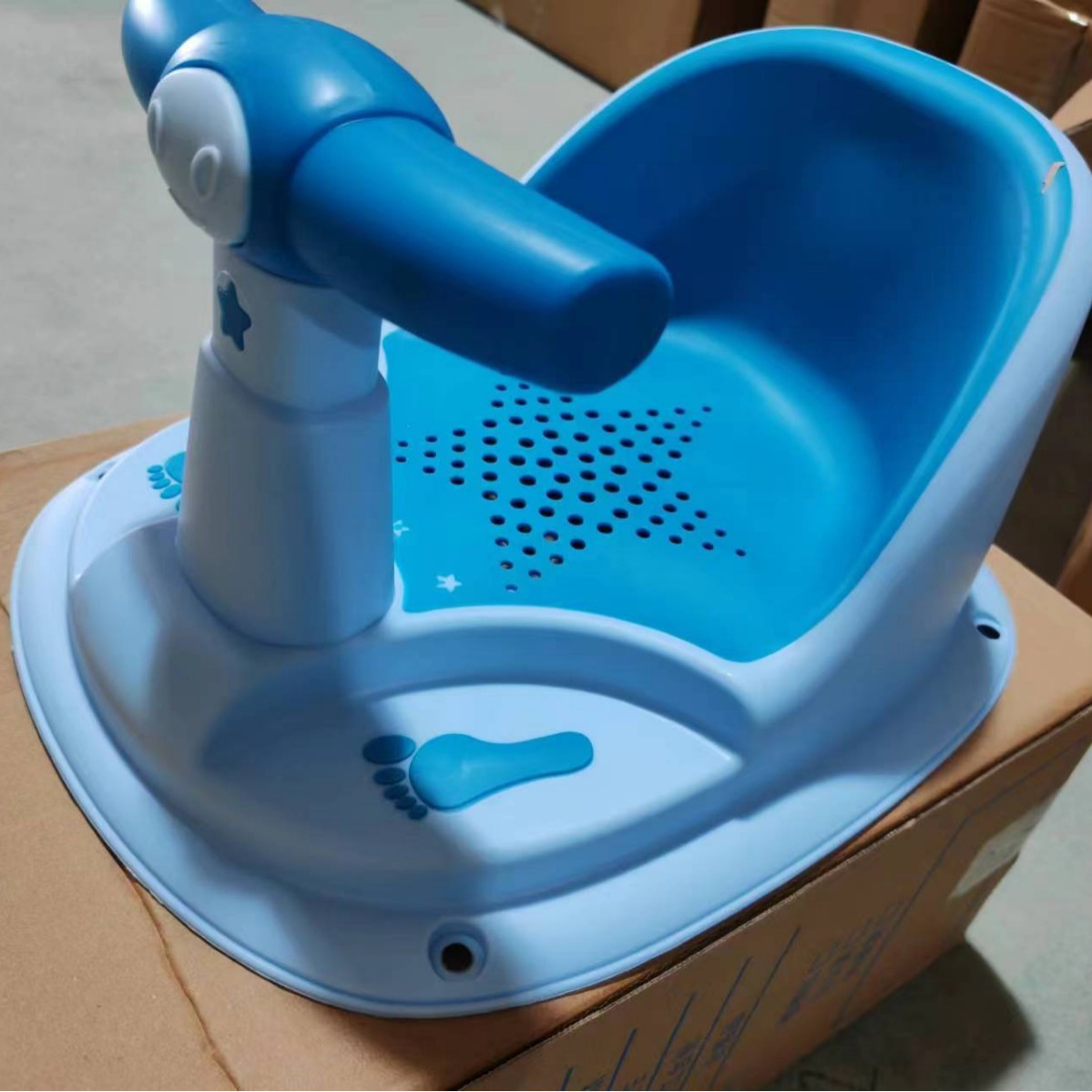 Five-star bath stool blue (with smiley face)