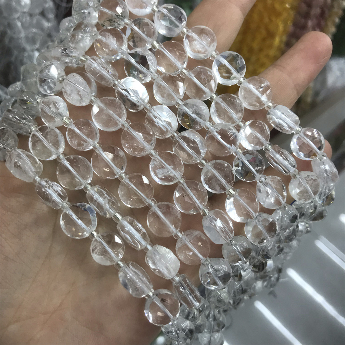 14:10mm faceted round flat bead white crystal