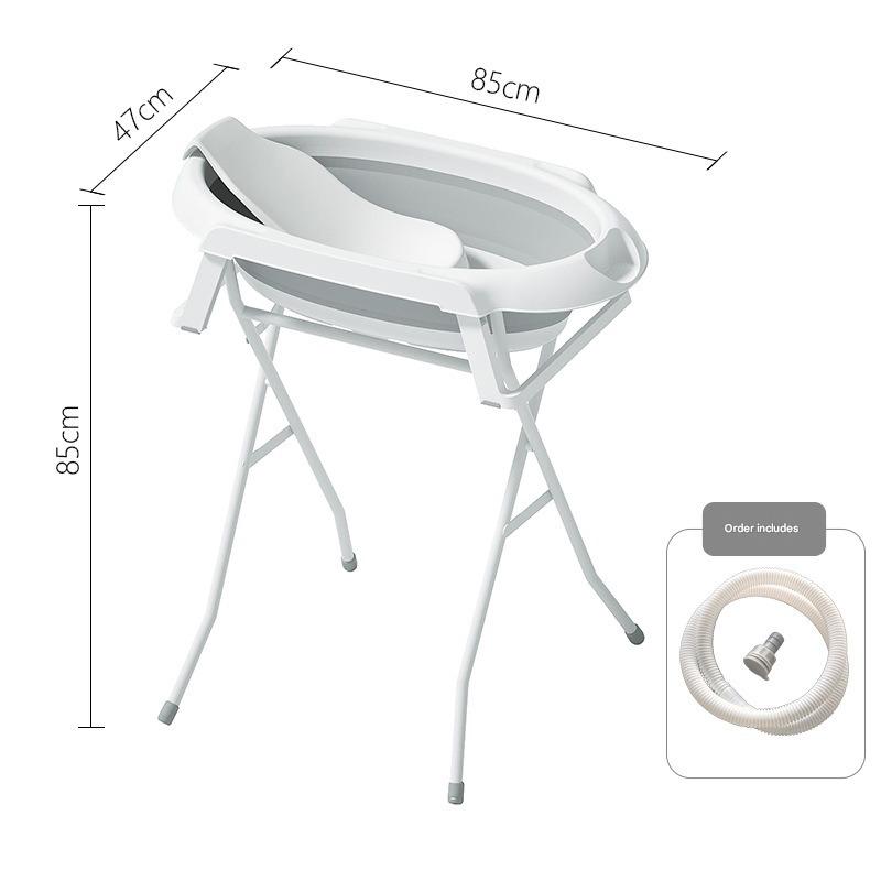 White stand   grey bathtub   bath rack