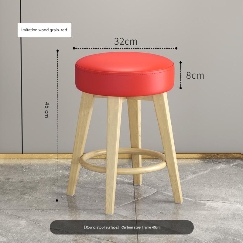 Solid stool wood grain frame red cushion