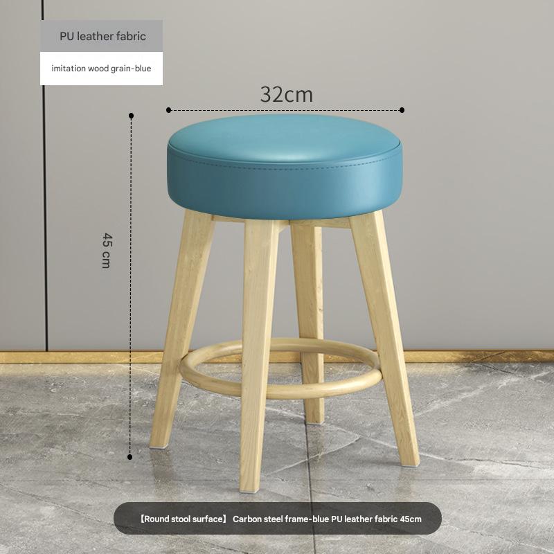 Solid stool wood grain frame blue cushion