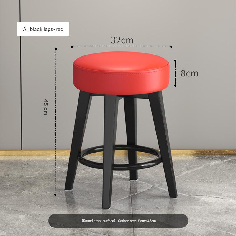 Solid Round Stool All Black Frame Red Cushion