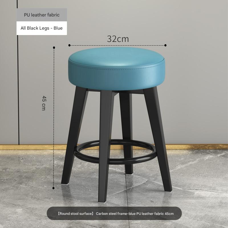 Solid Round Stool All Black Frame Blue Cushion