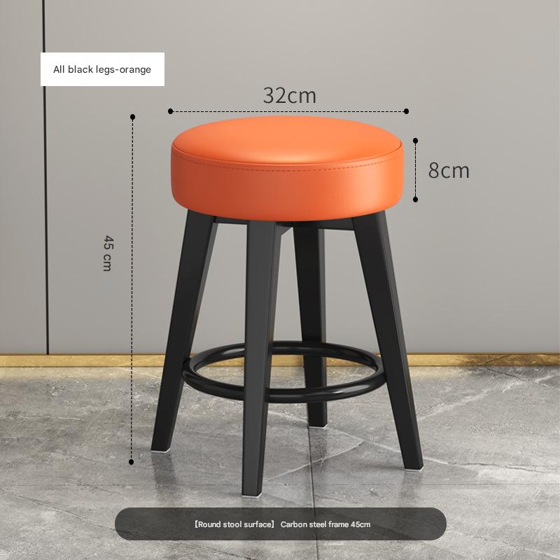 Solid Round Stool All Black Rack Orange Cushion