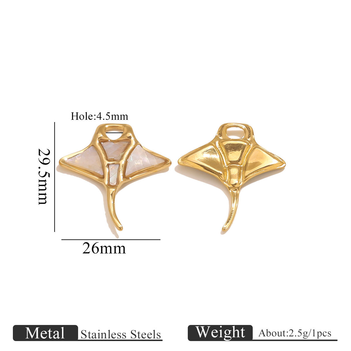 Sticky natural shell pendant-white shell devil ray