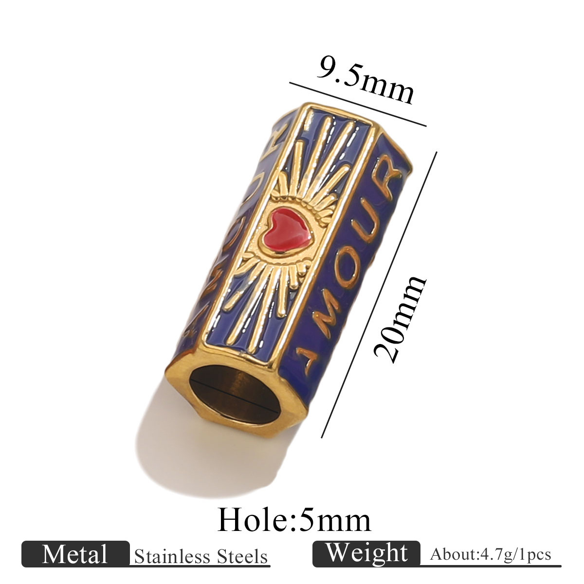 5:Golden beads dripping oil-dark blue   red heart