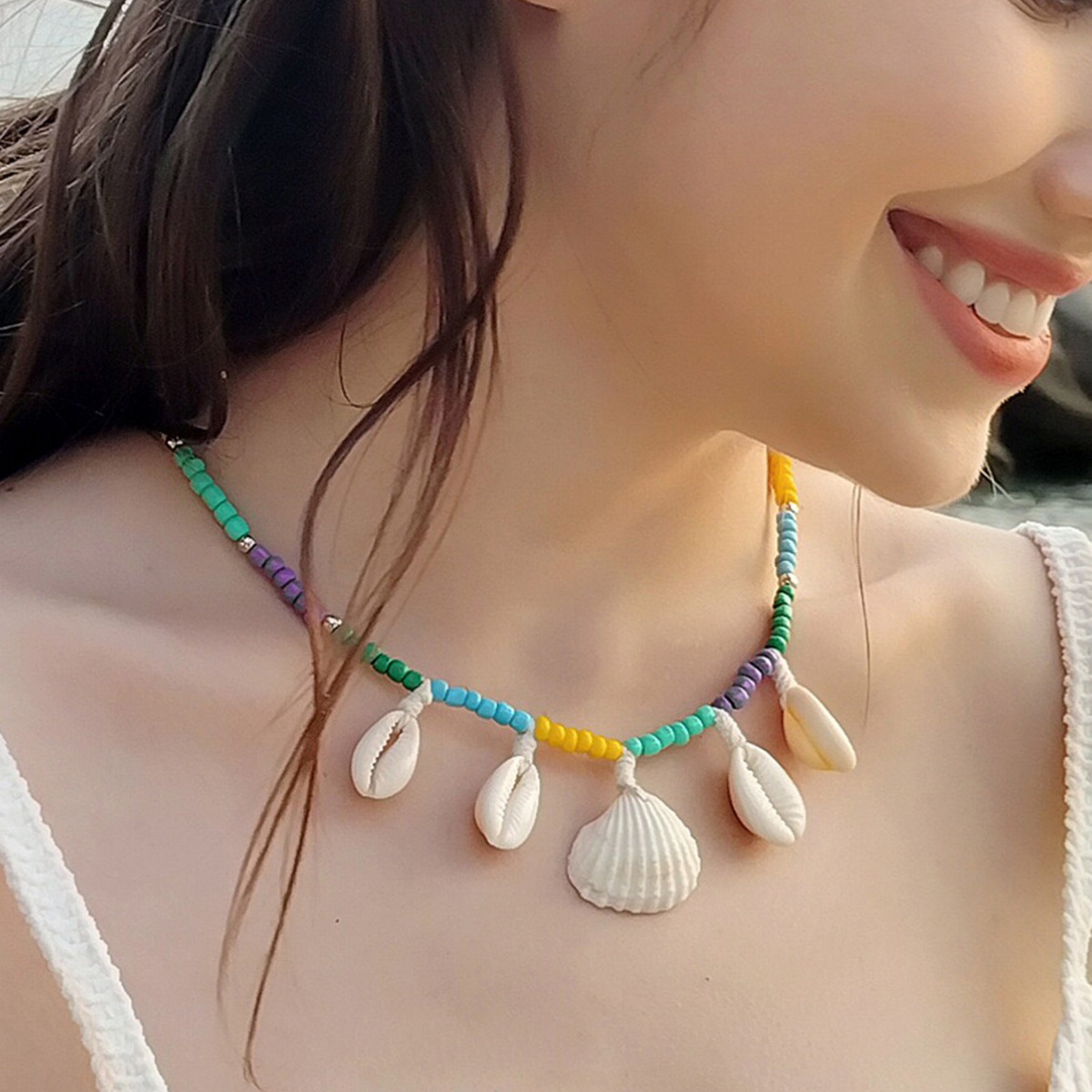 Rice bead shell necklace