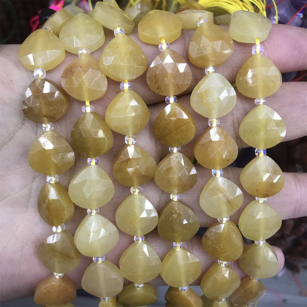 01-huang jade 12mm fat triangle, about 12 pieces p