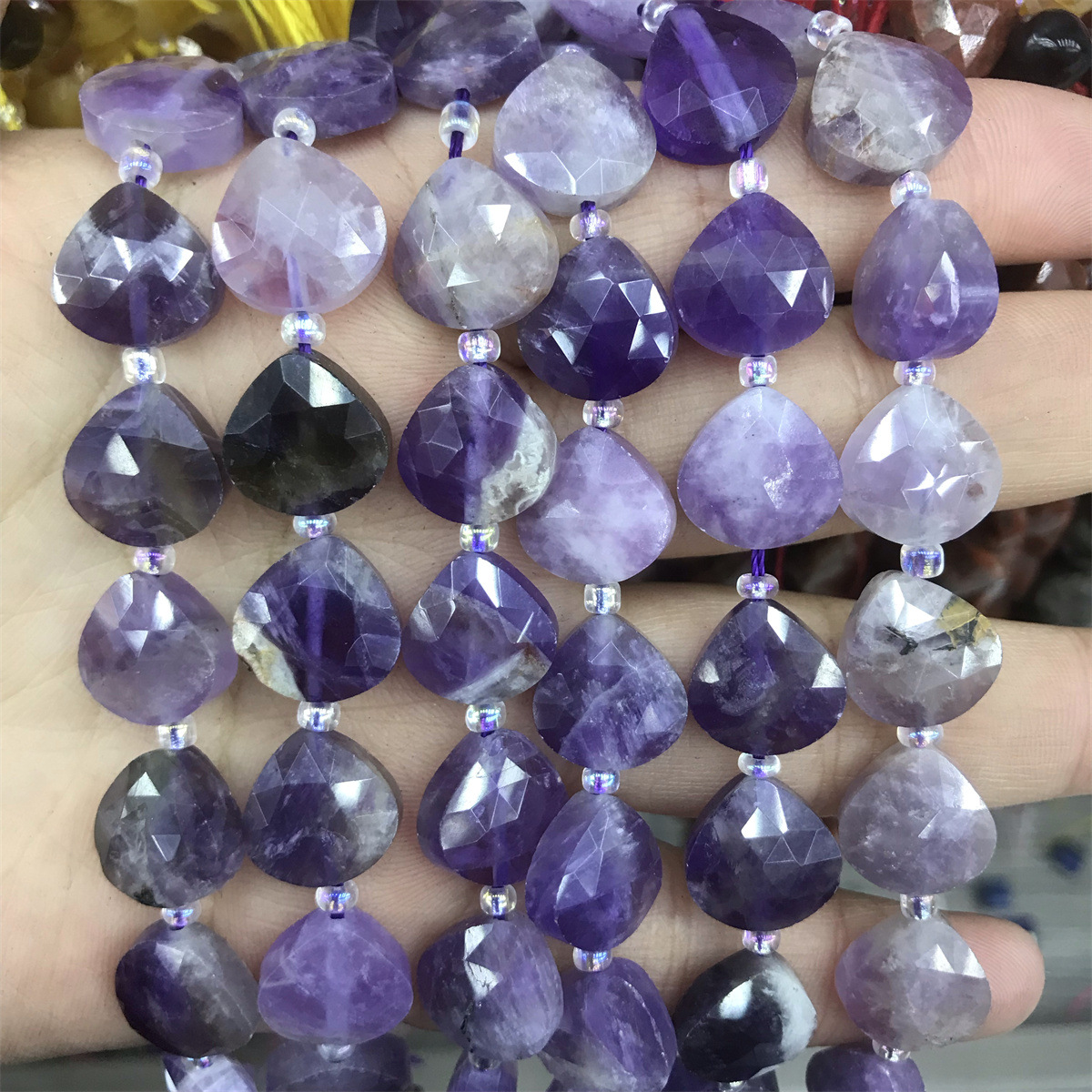 02-amethyst 12mm fat triangle, about 12 pieces per