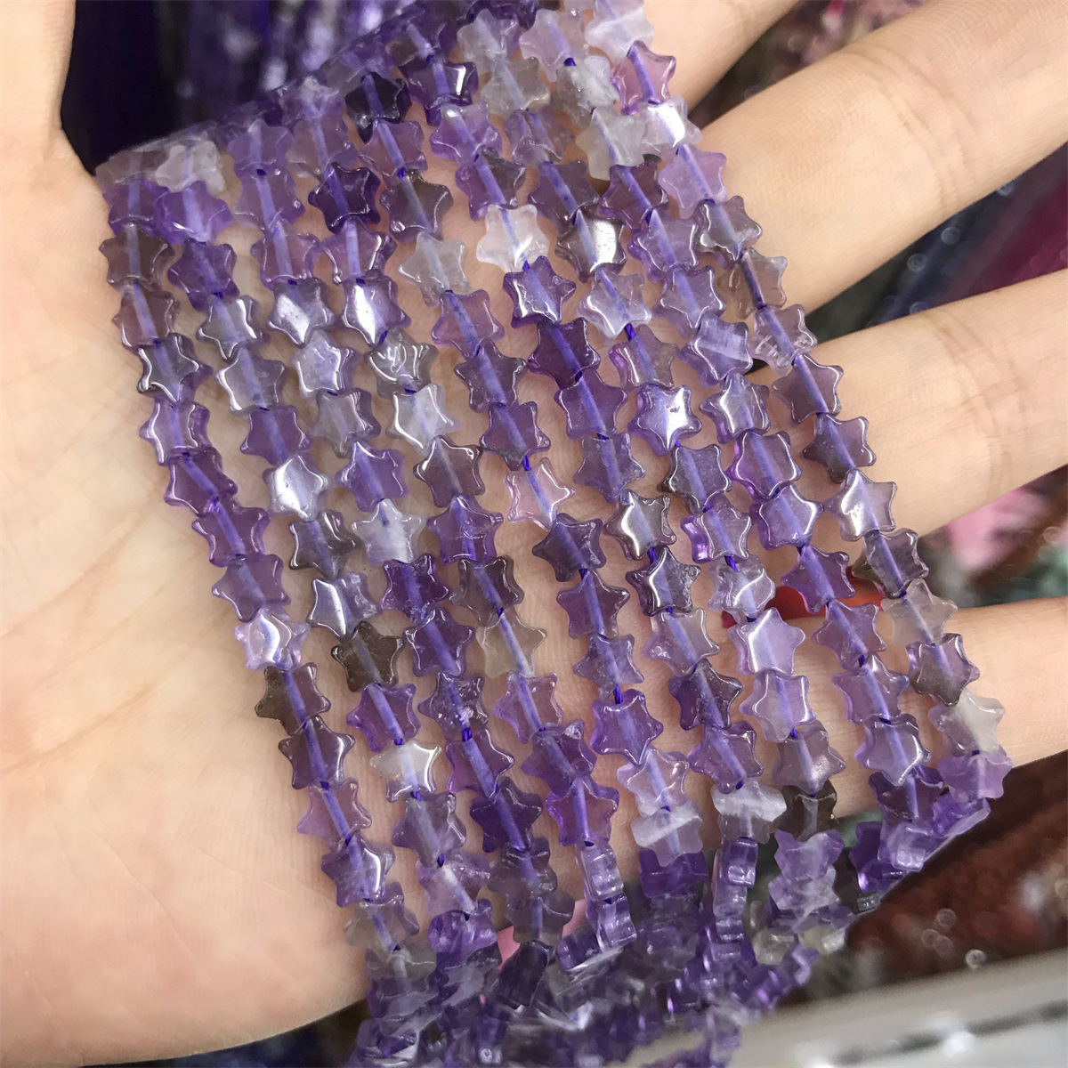 30- amethyst 6mm star shape, about 70 pieces per p