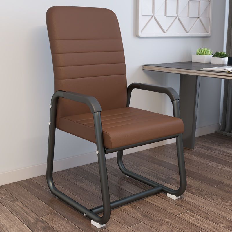 Reinforced black frame with horizontal strips and light brown leather