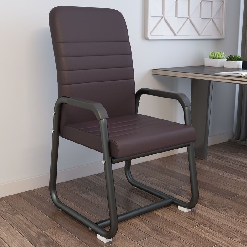 Reinforced black frame with horizontal strips and dark brown leather