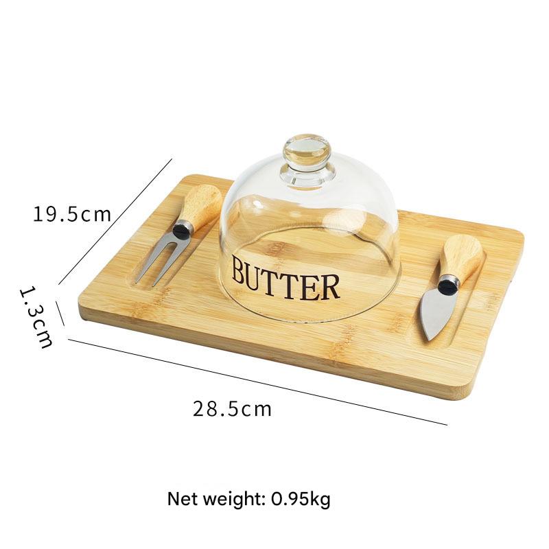 Butter round cover-with wooden knife and fork