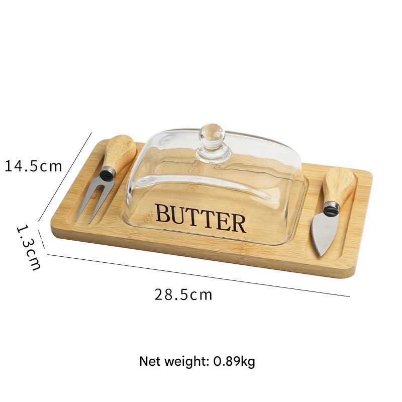 Butter square cover-with wooden knife and fork