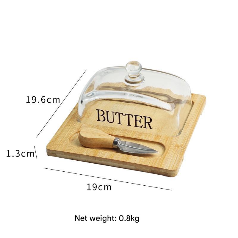 Butter square cover-with wooden single knife