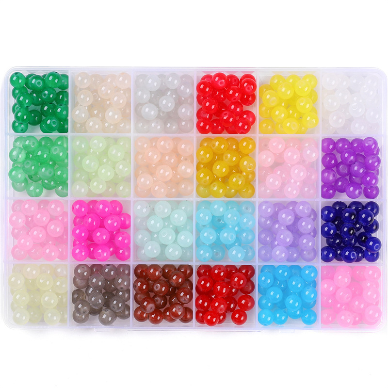 5:24-grid boxed 8mm solid color glass bead box 20 per grid, a total of 480/box
