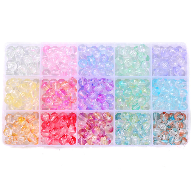 11:15-cell boxed 8mm glass jelly bright white round bead box 20 per cell for a total of 300