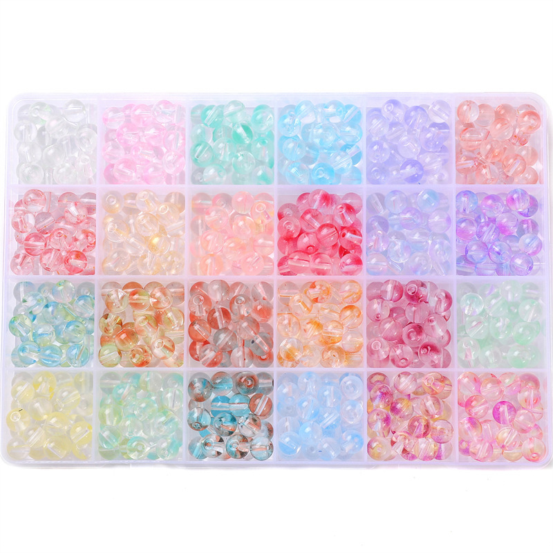 12:24-cell boxed 8mm glass jelly bright white bead box 20 per cell for a total of 480