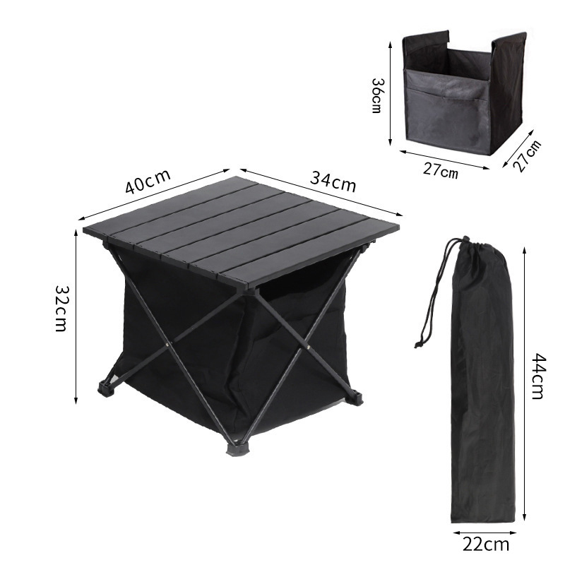 Small aluminum table all black storage bag