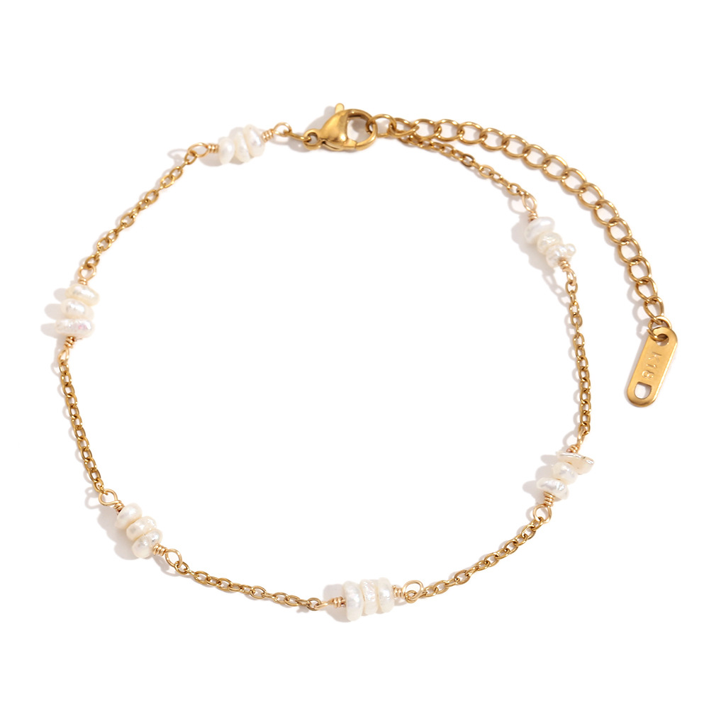 Freshwater pearl handmade chain anklet-gold