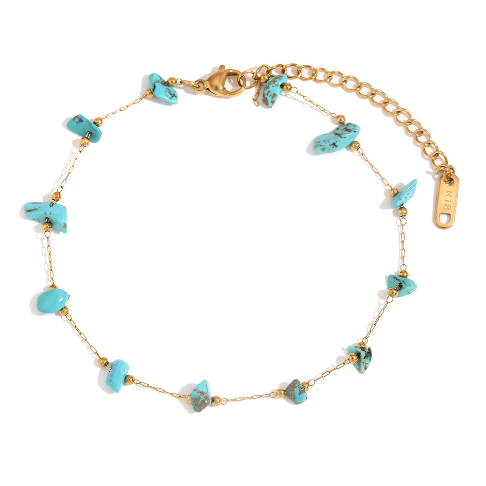 Natural gravel handmade chain anklets-gold-blue tu
