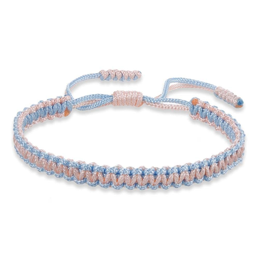 12:Light Blue Pink Rope Woven Bracelet