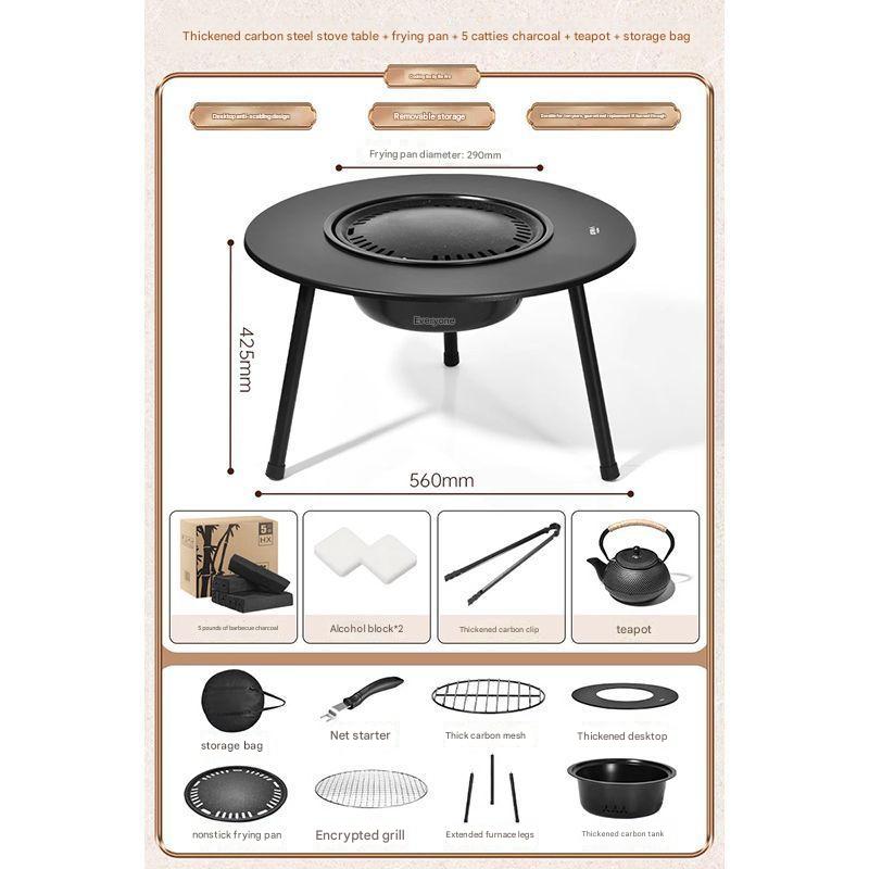 [large size] the stove   8 pieces   2.5kg charcoal   frying pan   pot   bag